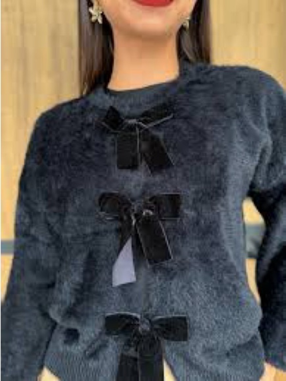 NWT Rachel Zoe Fuzzy Crewneck Sweater with Velvet Bow